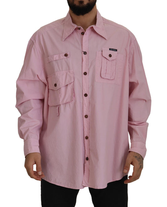 Camisa rosa casual de manga larga con botones