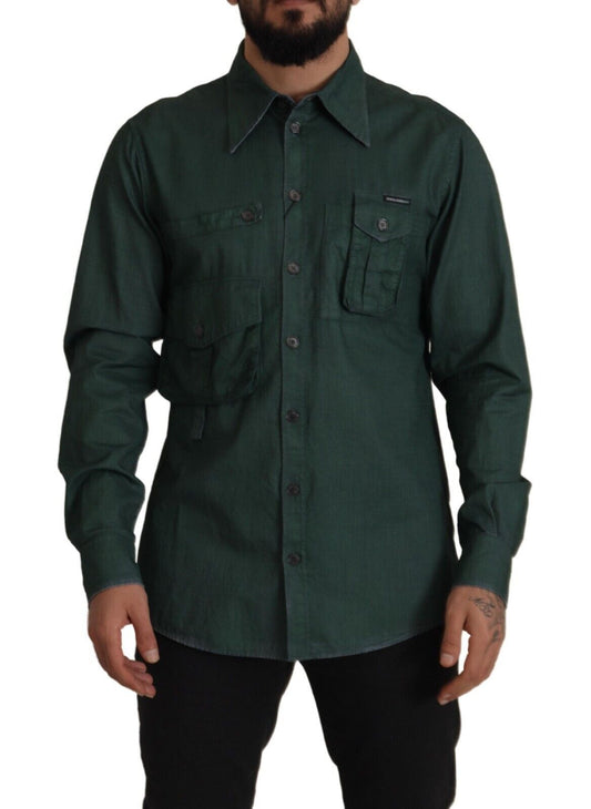 Camisa de manga larga con botones verde oscuro