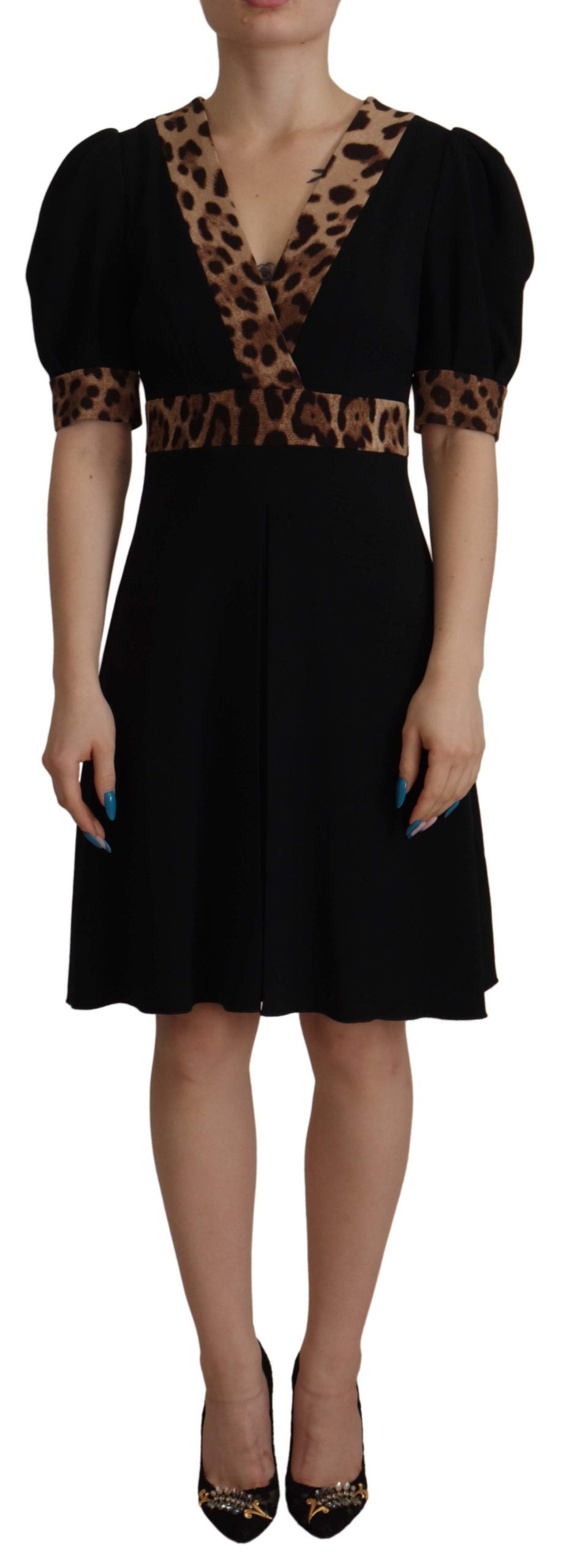 Dolce &amp; Gabbana Elegantes schwarzes A-Linien-Kleid mit V-Ausschnitt