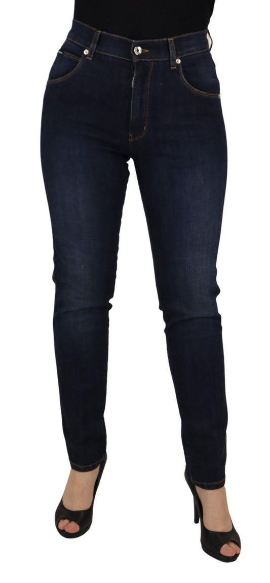 Jeans skinny in denim a vita alta in cotone blu