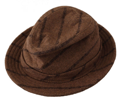 Cappello estivo con stampa Fedora a righe marrone