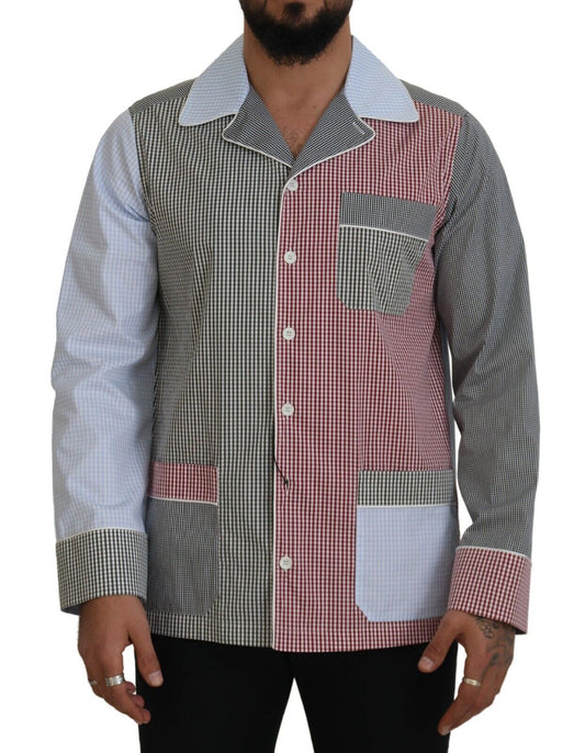 Camisa de manga larga de algodón con patchwork multicolor