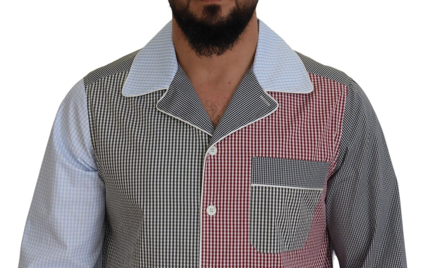Camisa de manga larga de algodón con patchwork multicolor