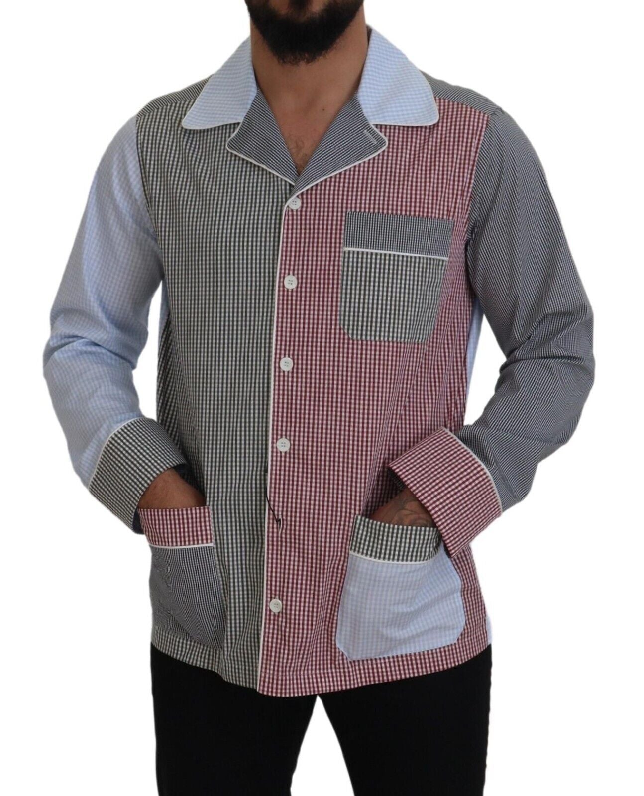 Camisa de manga larga de algodón con patchwork multicolor
