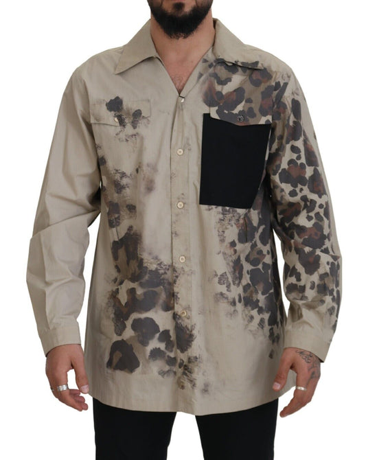 Camisa de manga larga de algodón con camuflaje beige