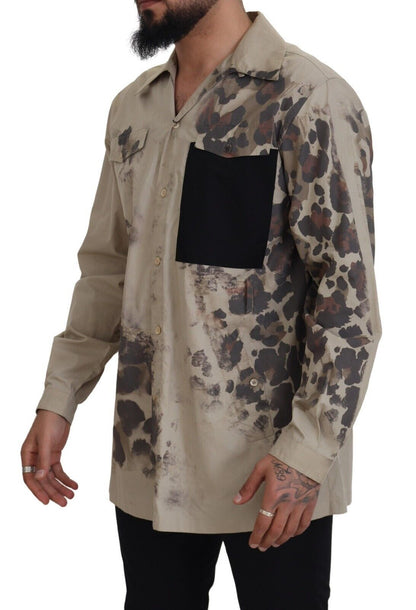 Camisa de manga larga de algodón con camuflaje beige