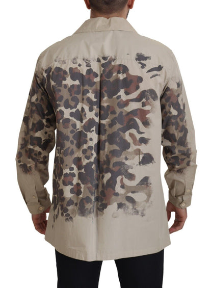 Camisa de manga larga de algodón con camuflaje beige