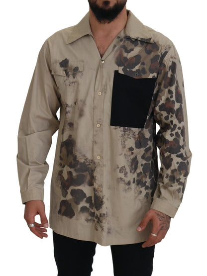 Camisa de manga larga de algodón con camuflaje beige