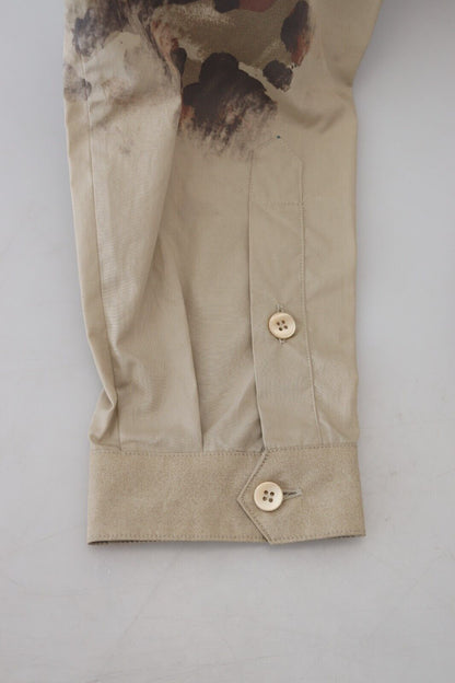 Camisa de manga larga de algodón con camuflaje beige
