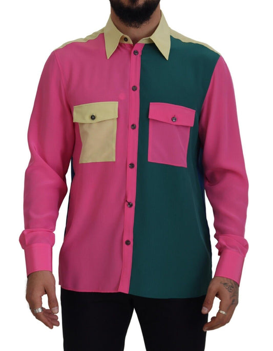 Camisa con botones de seda multicolor