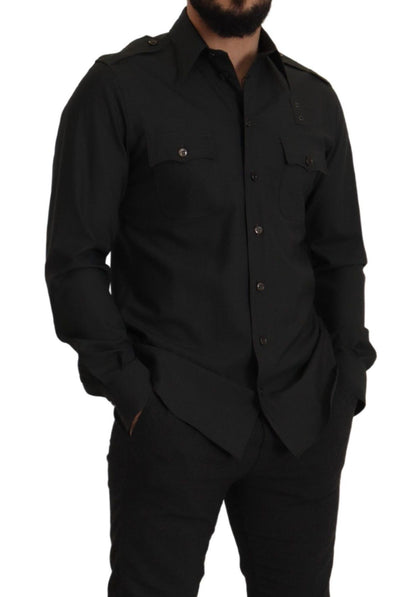 Camicia da uomo casual slim fit in cotone verde scuro