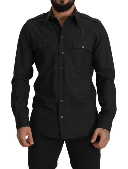 Camicia da uomo casual slim fit in cotone verde scuro