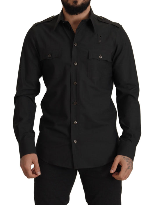 Camicia da uomo casual slim fit in cotone verde scuro
