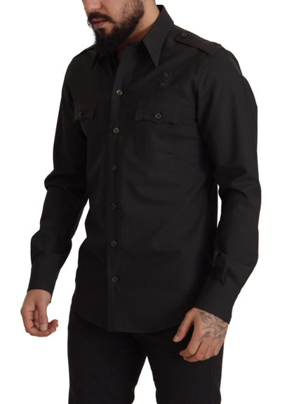 Camicia da uomo casual slim fit in cotone verde scuro
