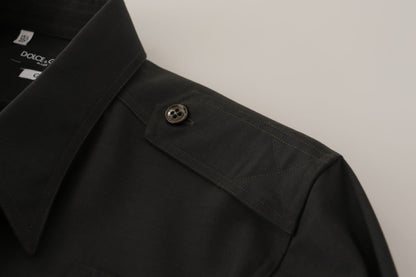 Camicia da uomo casual slim fit in cotone verde scuro