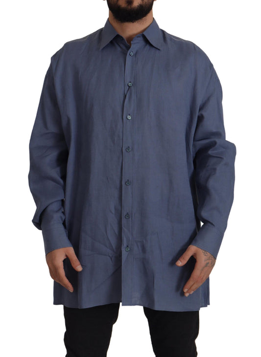 Camicia formale da uomo in lino slim fit blu scuro