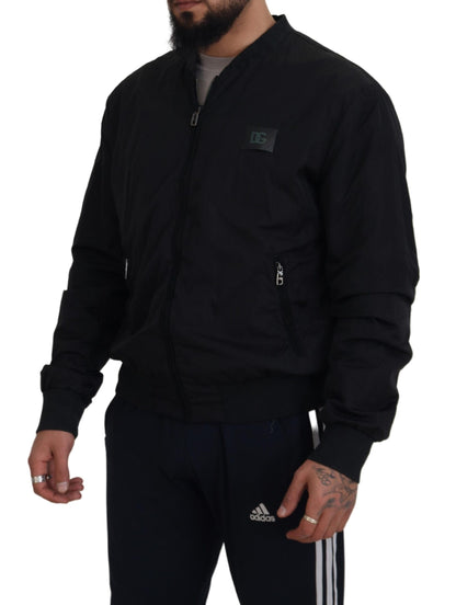 Chaqueta bomber con cremallera y logo de nailon negro