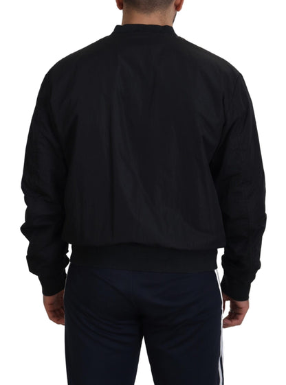 Chaqueta bomber con cremallera y logo de nailon negro