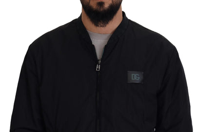 Chaqueta bomber con cremallera y logo de nailon negro