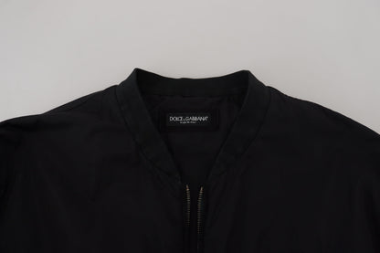 Chaqueta bomber con cremallera y logo de nailon negro