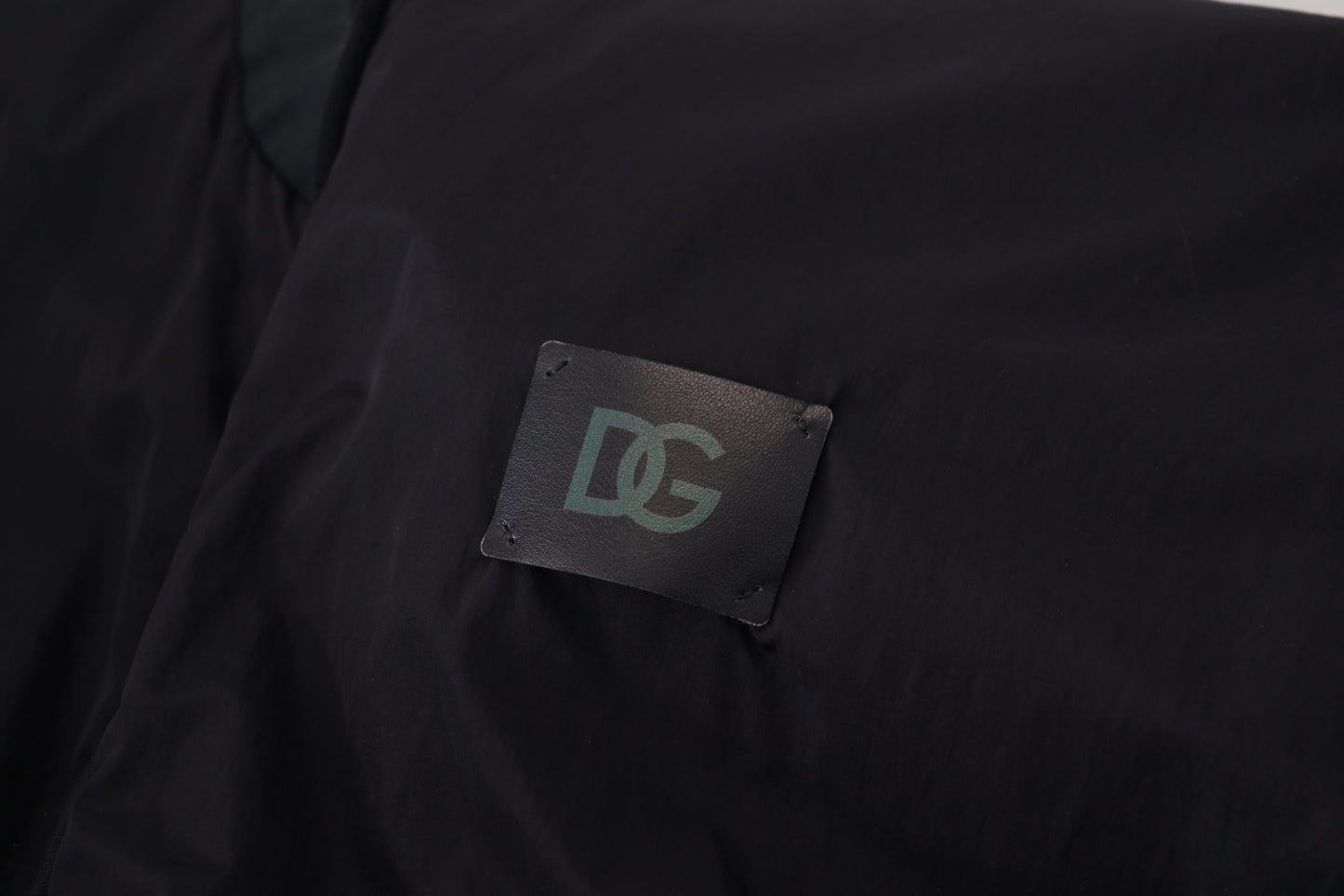 Chaqueta bomber con cremallera y logo de nailon negro