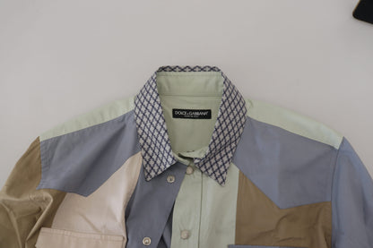 Camicia slim patchwork in cotone multicolor