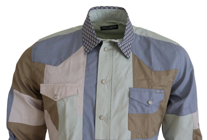 Camicia slim patchwork in cotone multicolor