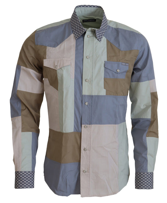 Camicia slim patchwork in cotone multicolor