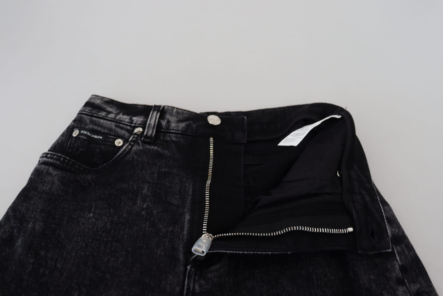 Jeans in denim a vita alta in cotone lavato nero
