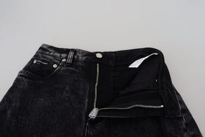 Jeans in denim a vita alta in cotone lavato nero