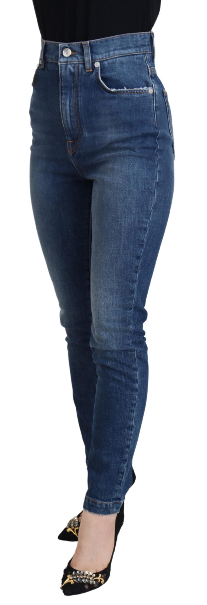 Jeans skinny in denim a vita alta in cotone blu