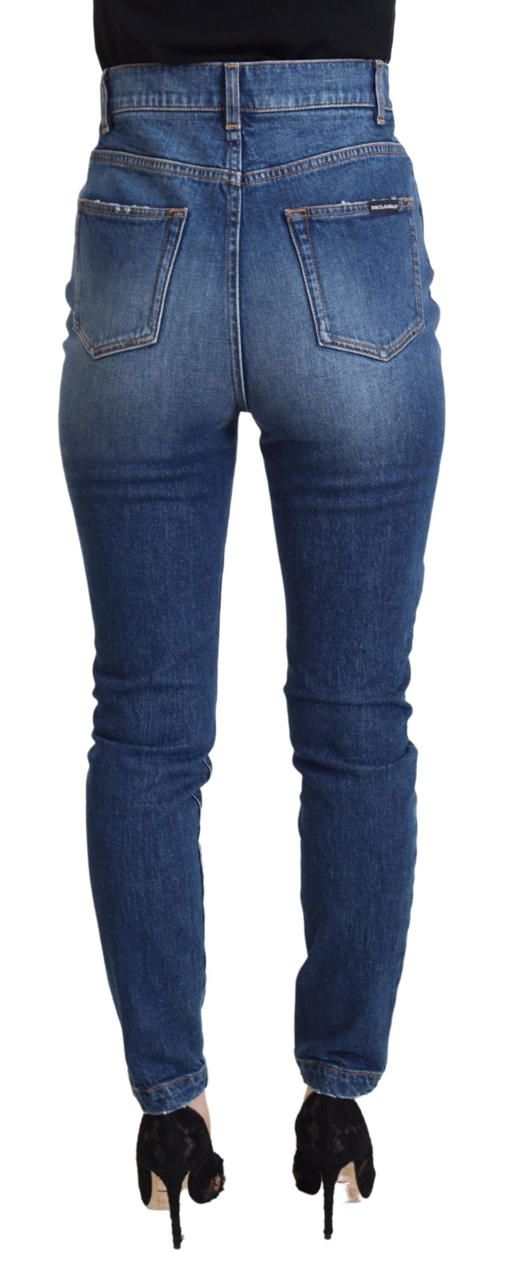 Jeans skinny in denim a vita alta in cotone blu