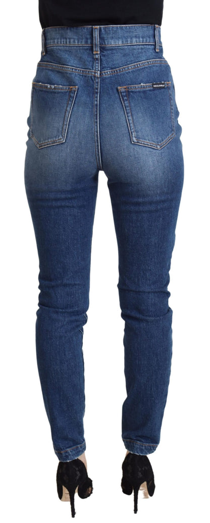 Jeans skinny in denim a vita alta in cotone blu