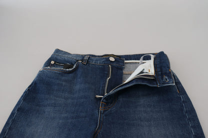 Jeans skinny in denim a vita alta in cotone blu