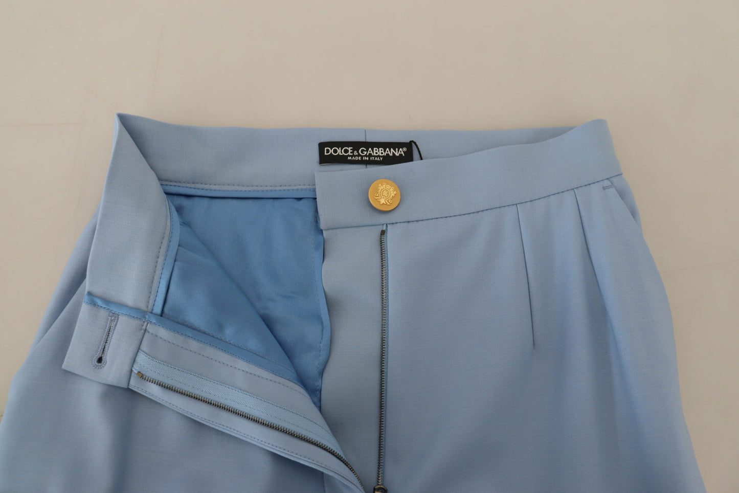 Dolce &amp; Gabbana Elegante hellblaue Hose aus Woll-Seiden-Mischung