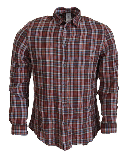 Camicia casual a maniche lunghe in cotone a quadri multicolor