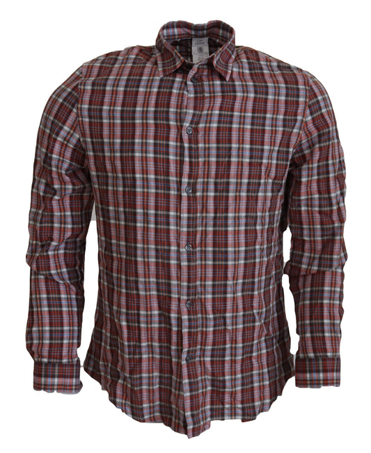 Camicia casual a maniche lunghe in cotone a quadri multicolor