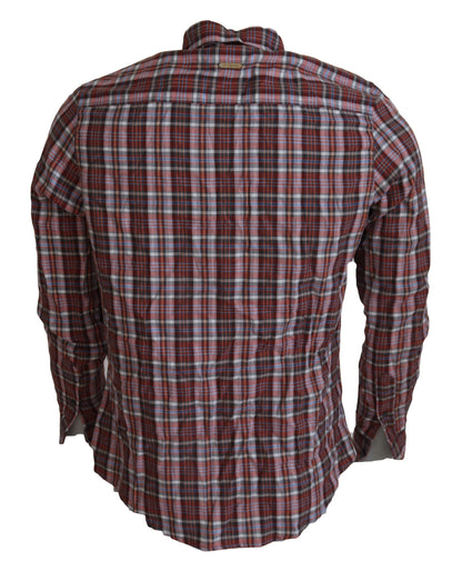 Camicia casual a maniche lunghe in cotone a quadri multicolor