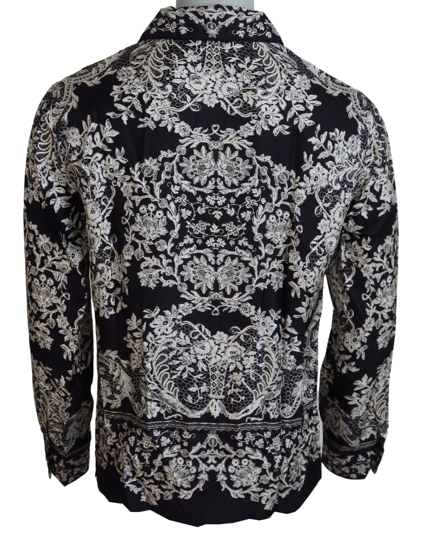 Camicia casual in raso barocco floreale di seta blu
