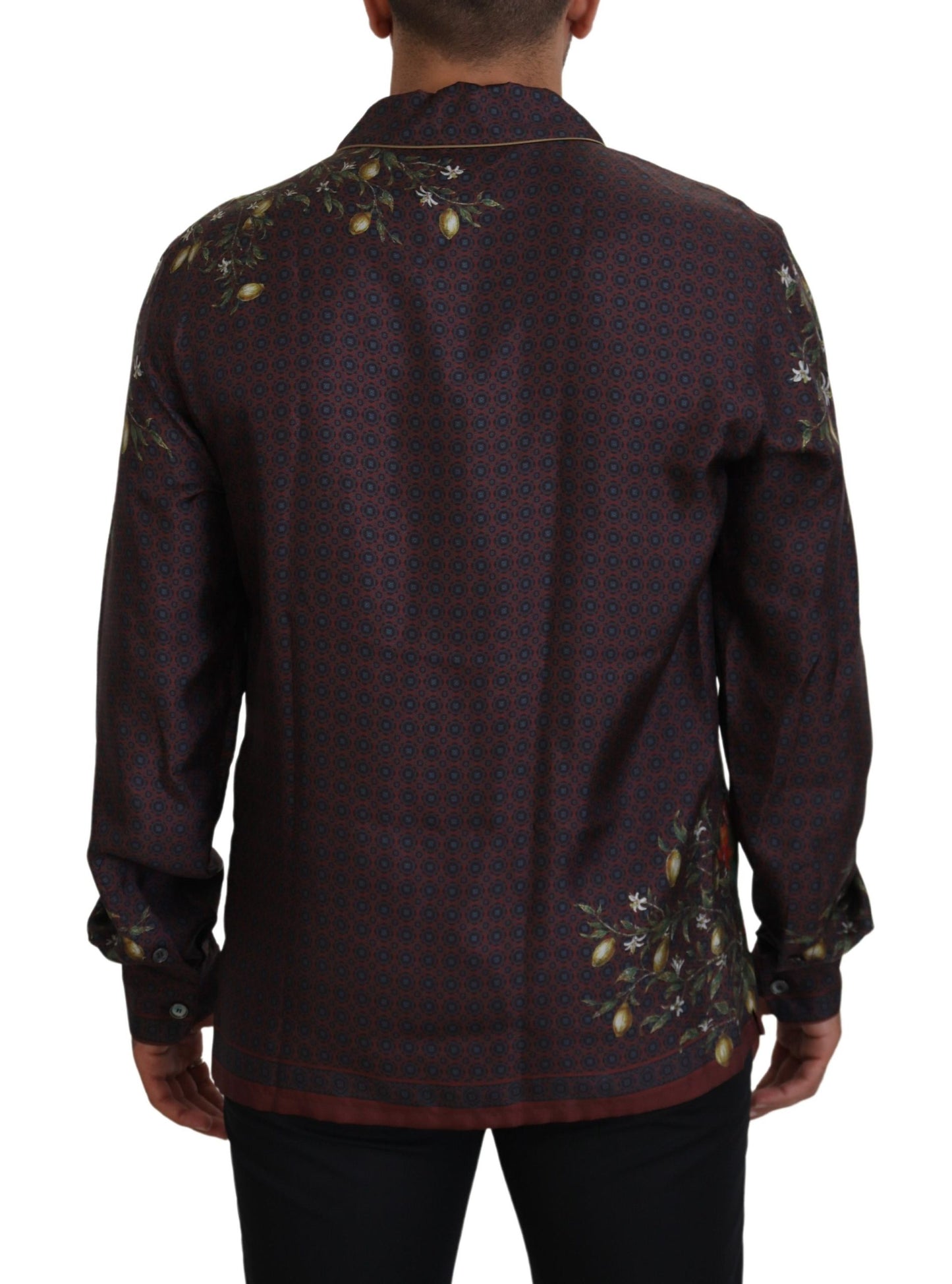 Camicia da uomo casual in raso di seta di struzzo bordeaux