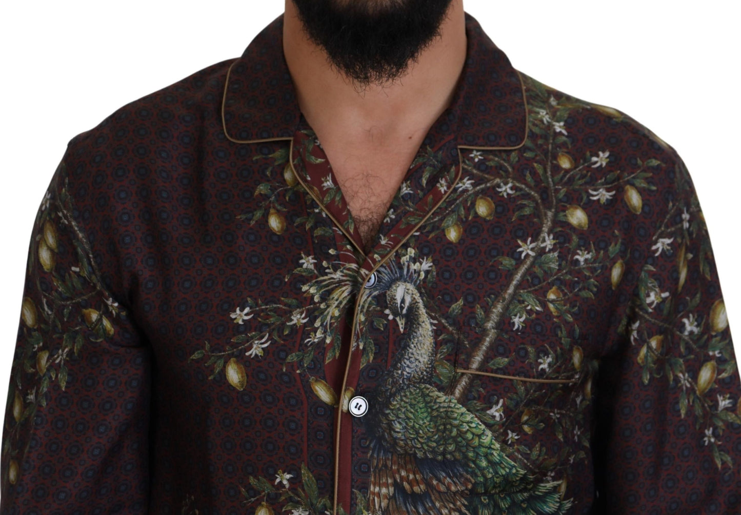 Camicia da uomo casual in raso di seta di struzzo bordeaux