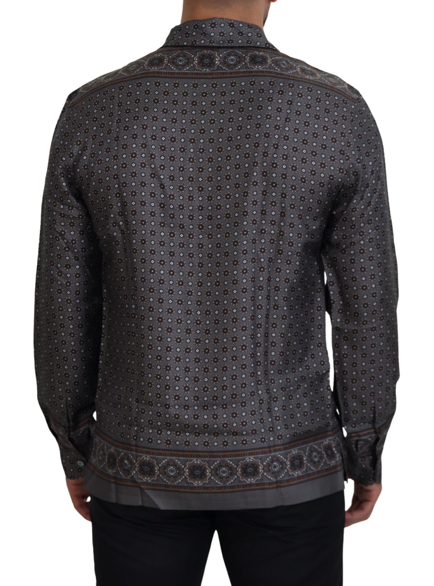 Camicia casual in raso di seta grigia barocca