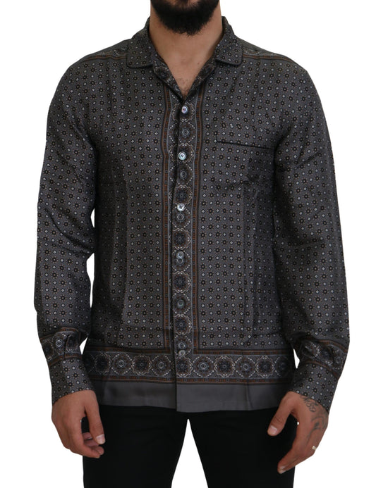 Camicia casual in raso di seta grigia barocca
