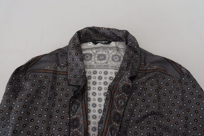 Camicia casual in raso di seta grigia barocca