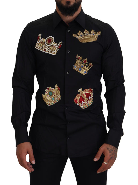 Camicia formale con vestibilità slim fit con corona in oro nero