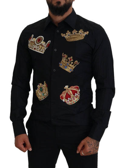 Camicia formale con vestibilità slim fit con corona in oro nero
