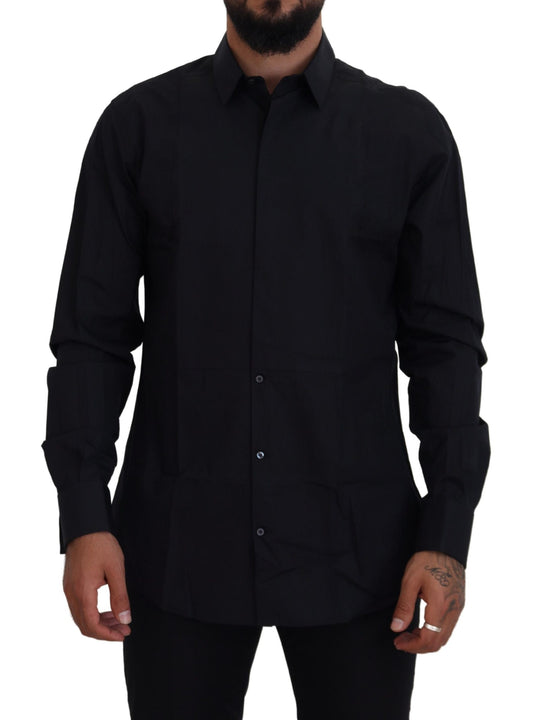 Camicia da uomo slim fit in cotone nero oro
