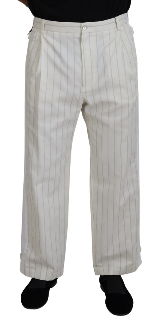 Pantalones formales de rayas de algodón blanco