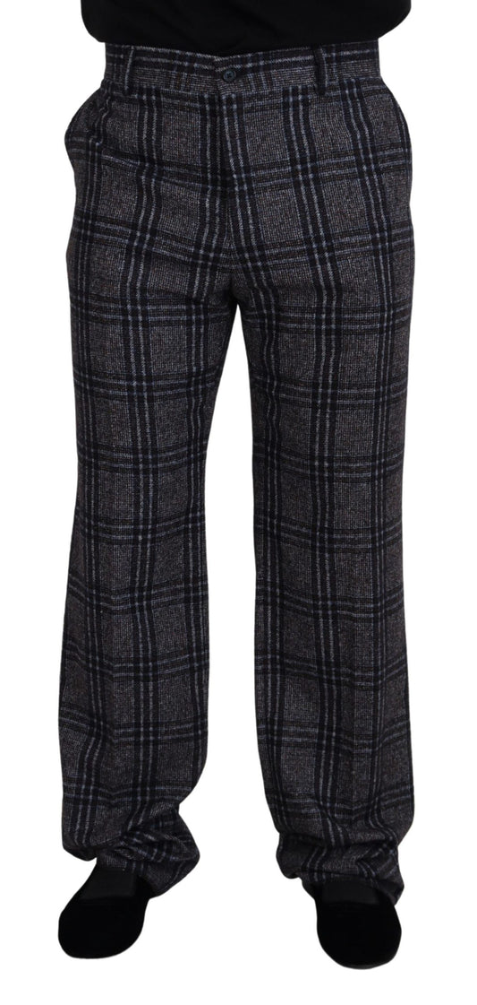 Pantalones de hombre de cintura media a cuadros grises