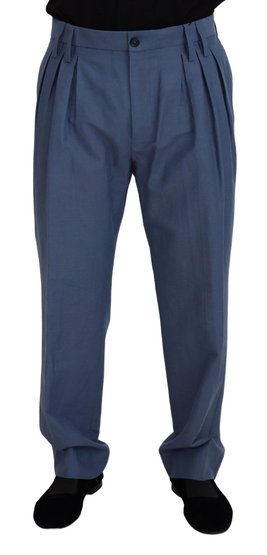 Pantalones formales chinos de lino azul para hombre